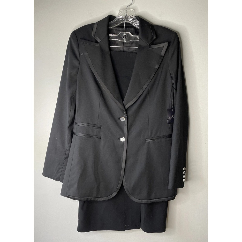 Worth New York Skirt Suit Womens 8 Black Rhinestone Wool Professional Office